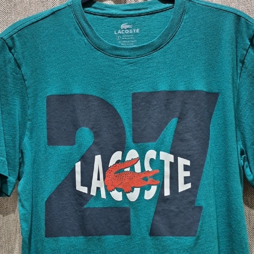 NWOT Authentic Lacoste Men's T-shirt 100% Cotton Green Teal Logo Size: 3 S Small